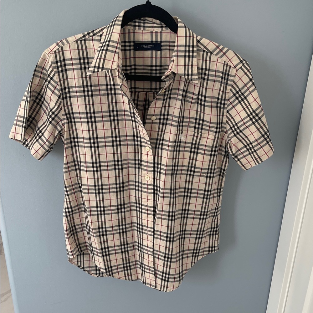 Burberry Beige and Black Plaid Button Down Shirt